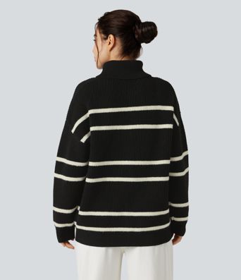 High Neck Long Sleeve Color Block Casual Sweater