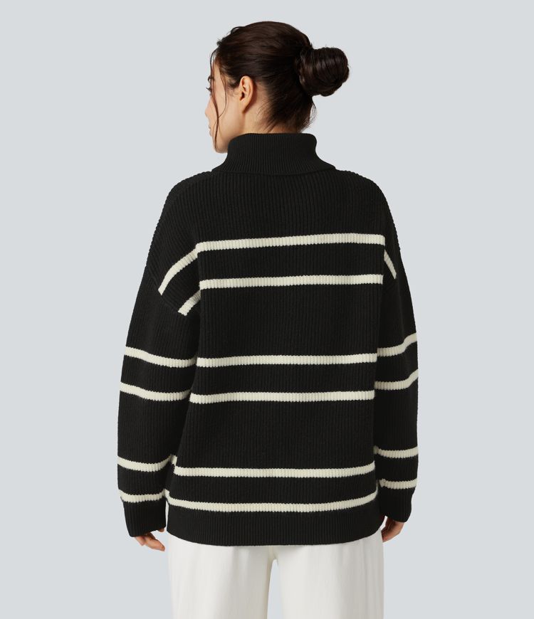 High Neck Long Sleeve Color Block Casual Sweater