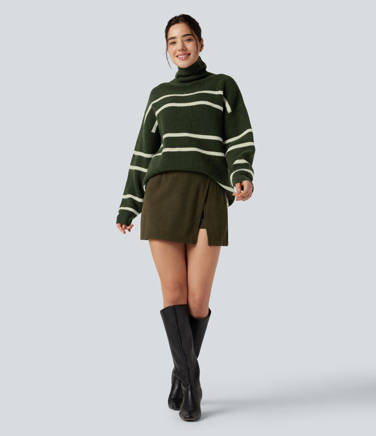 High Neck Long Sleeve Color Block Casual Sweater