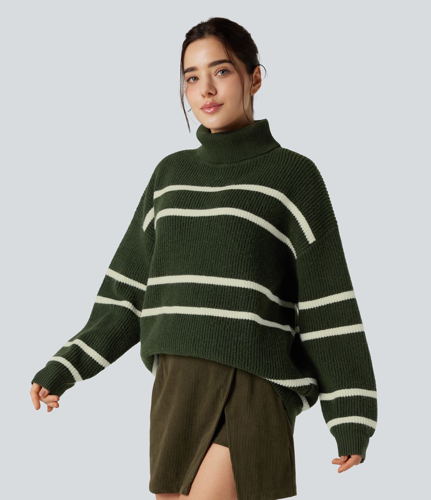 High Neck Long Sleeve Color Block Casual Sweater