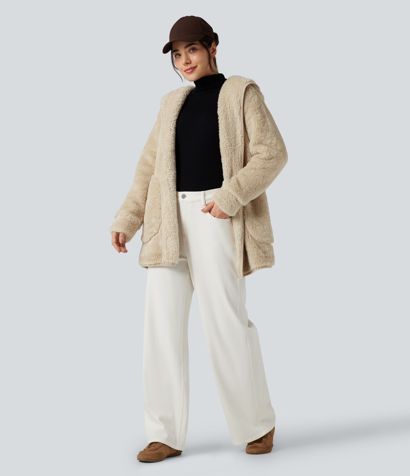 Hooded Long Sleeve Casual Teddy Coat with Pockets