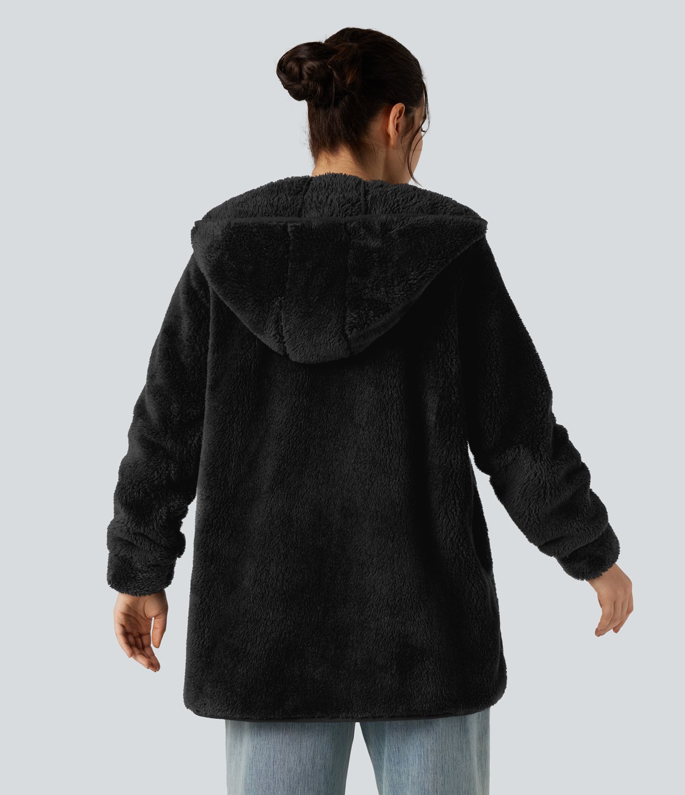 Hooded Long Sleeve Casual Teddy Coat with Pockets
