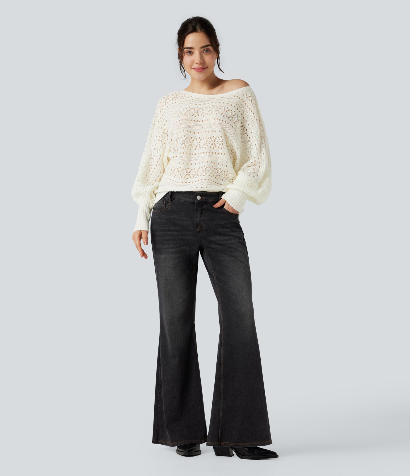 Freizeitpullover mit Rundhalsausschnitt und langen Fledermausärmeln