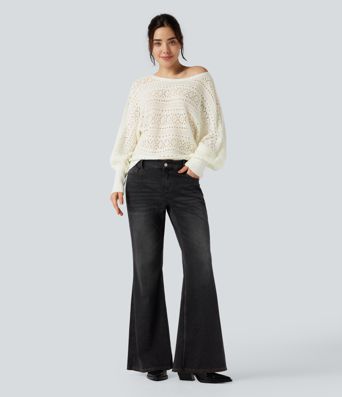 Freizeitpullover mit Rundhalsausschnitt und langen Fledermausärmeln