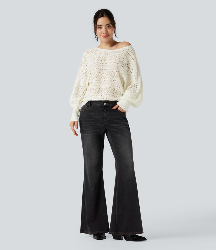 Freizeitpullover mit Rundhalsausschnitt und langen Fledermausärmeln