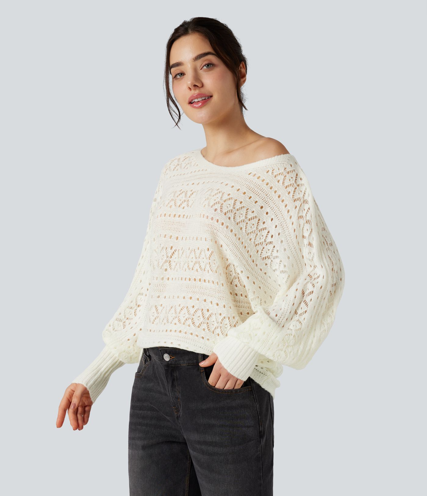 Freizeitpullover mit Rundhalsausschnitt und langen Fledermausärmeln