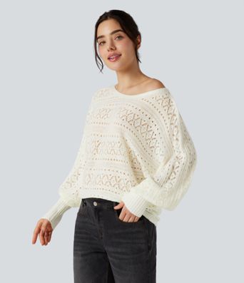 Freizeitpullover mit Rundhalsausschnitt und langen Fledermausärmeln