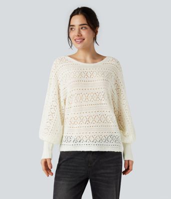 Freizeitpullover mit Rundhalsausschnitt und langen Fledermausärmeln