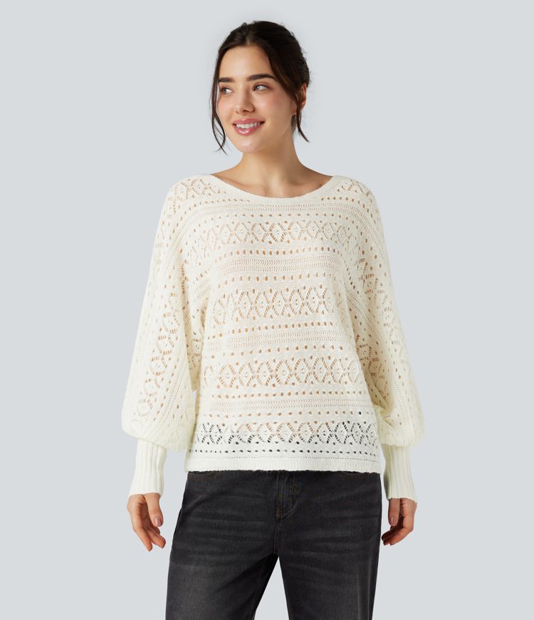 Freizeitpullover mit Rundhalsausschnitt und langen Fledermausärmeln