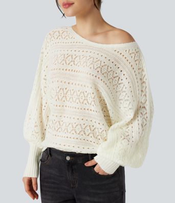 Freizeitpullover mit Rundhalsausschnitt und langen Fledermausärmeln