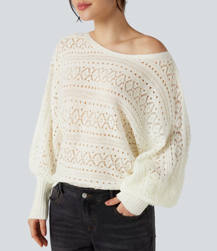 Freizeitpullover mit Rundhalsausschnitt und langen Fledermausärmeln