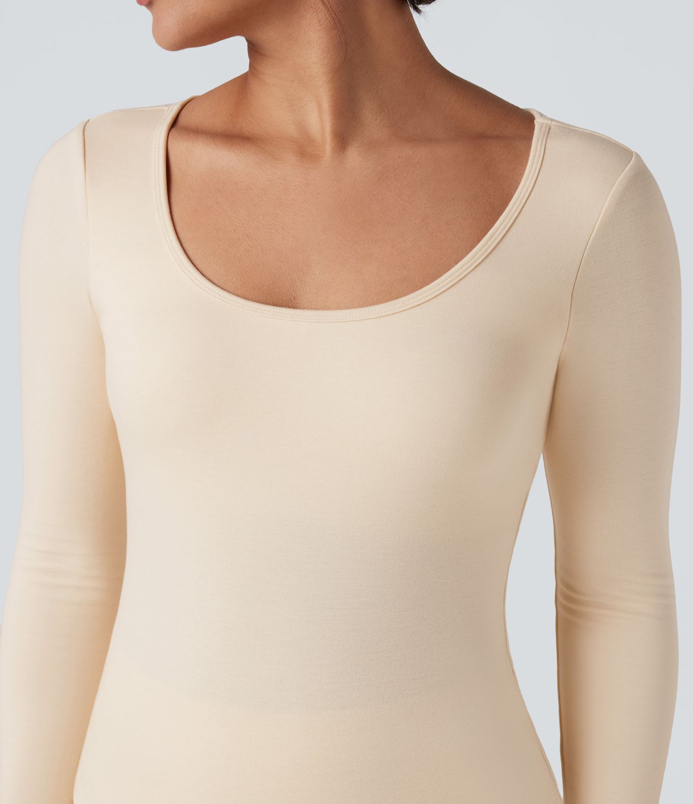 Halara HeatCore Scoop Neck Long Sleeve Built-in Bra Casual Warming Top