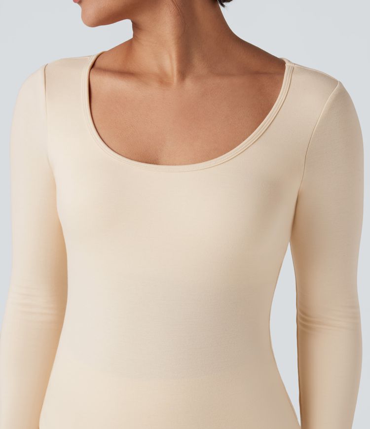 Halara HeatCore Scoop Neck Long Sleeve Built-in Bra Casual Warming Top