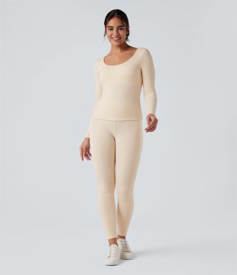 Halara HeatCore Scoop Neck Long Sleeve Built-in Bra Casual Warming Top