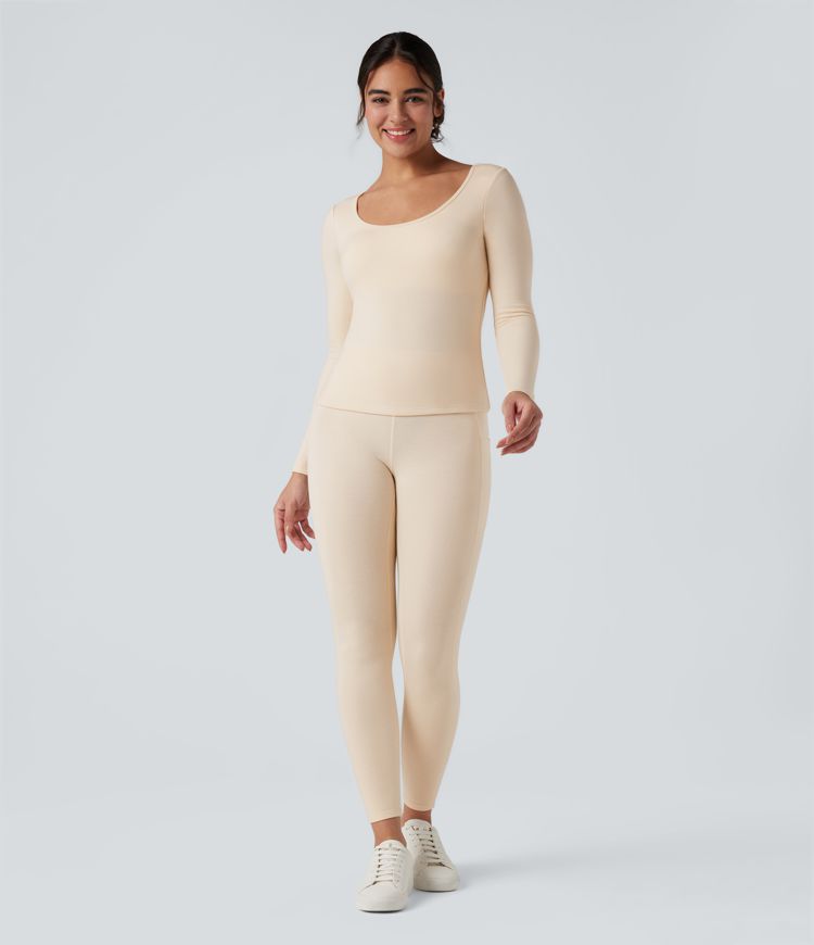 Halara HeatCore Scoop Neck Long Sleeve Built-in Bra Casual Warming Top