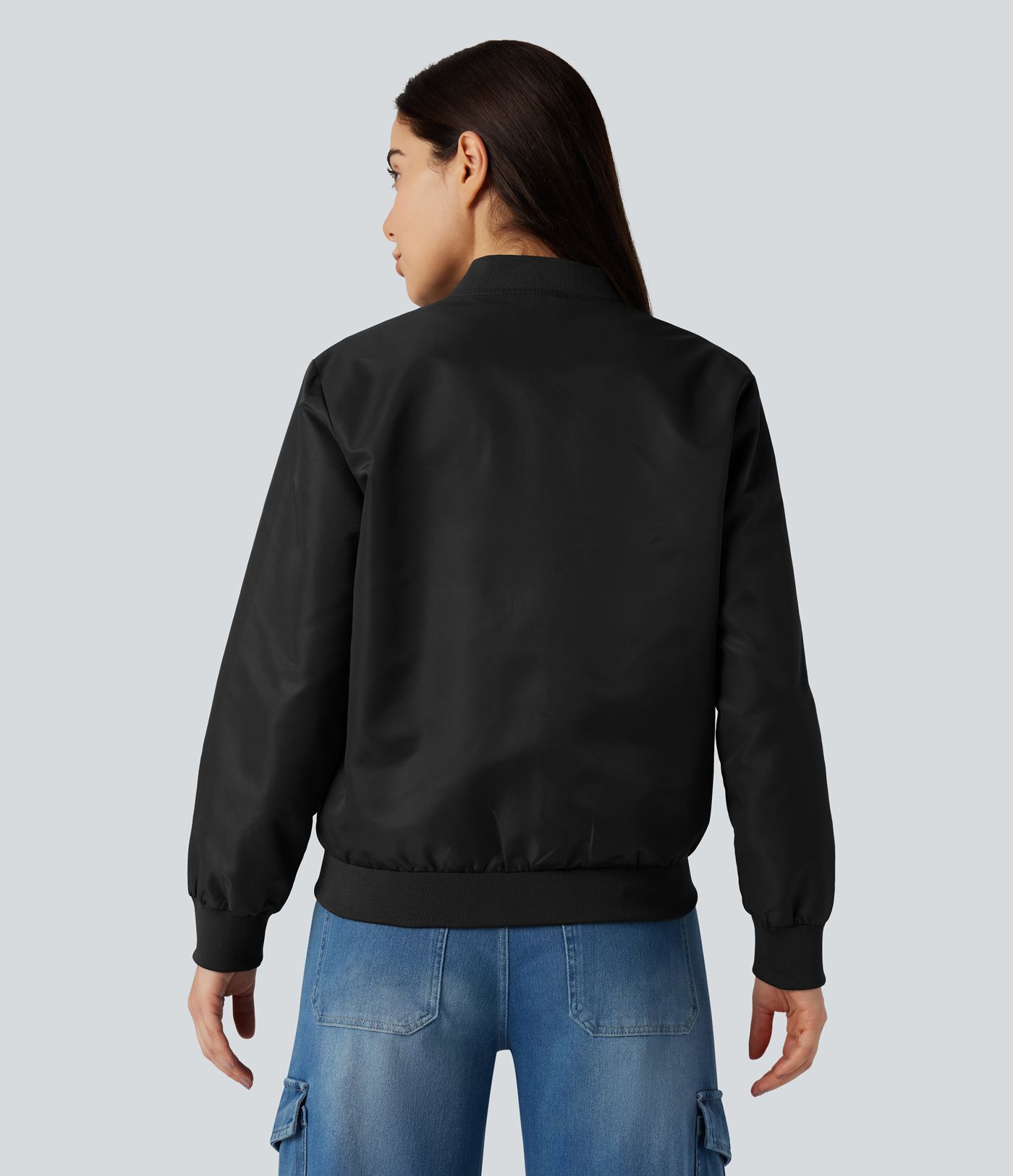 Water Repellent Long Sleeve Casual Bomber Jacket with Pockets