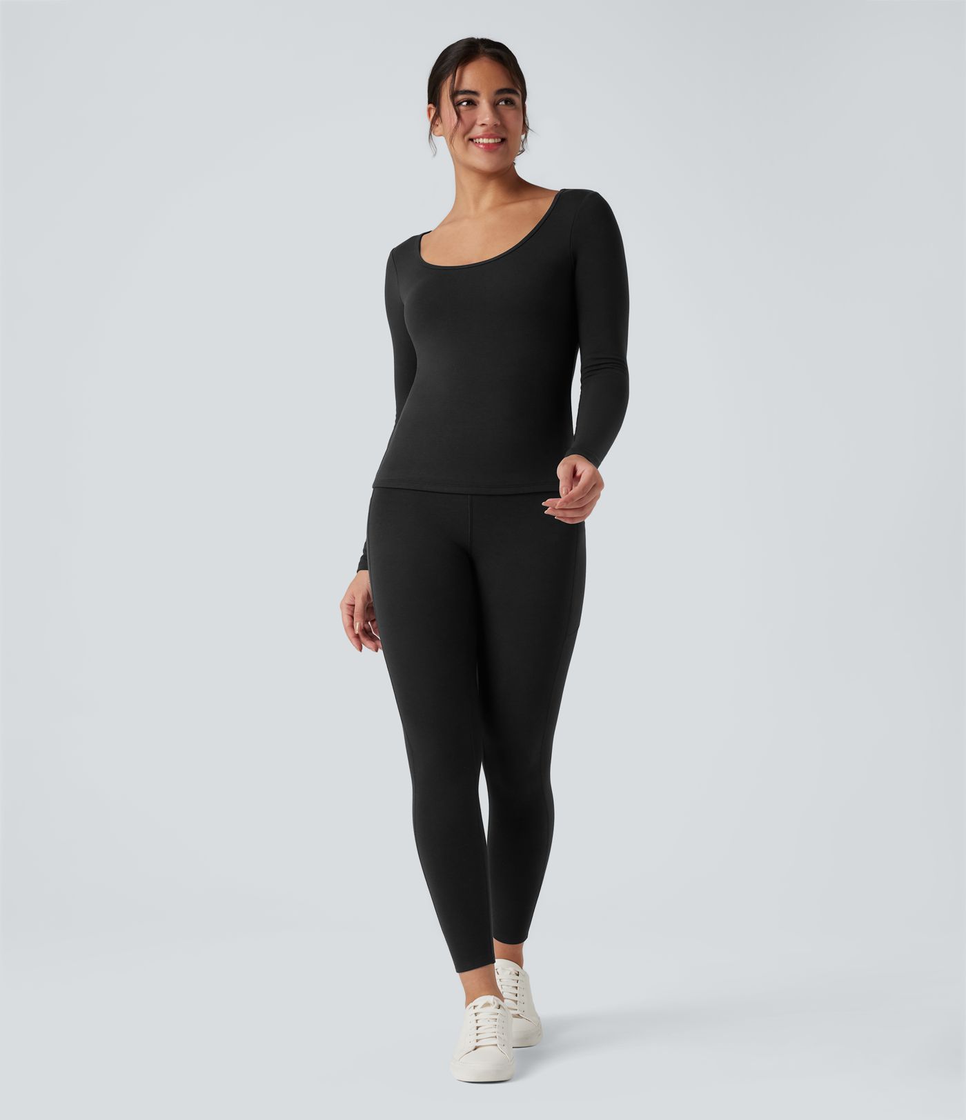 Halara HeatCore Scoop Neck Long Sleeve Built-in Bra Casual Warming Top