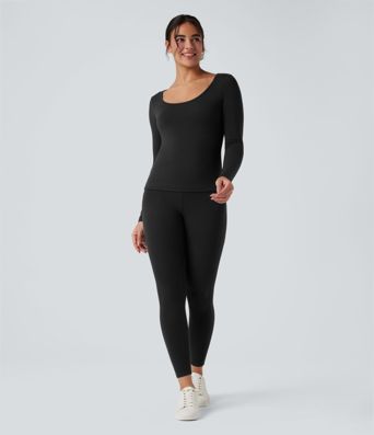 Halara HeatCore Scoop Neck Long Sleeve Built-in Bra Casual Warming Top