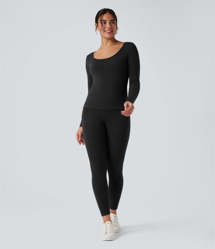 Halara HeatCore Scoop Neck Long Sleeve Built-in Bra Casual Warming Top