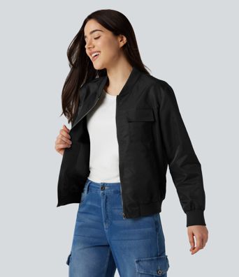 Water Repellent Long Sleeve Casual Bomber Jacket with Pockets