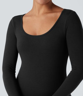 Halara HeatCore Scoop Neck Long Sleeve Built-in Bra Casual Warming Top