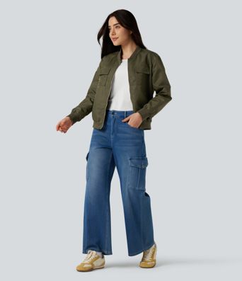 Lässige Bomberjacke mit Stehkragen, mehreren Taschen und langen Ärmeln - wasserabweisend