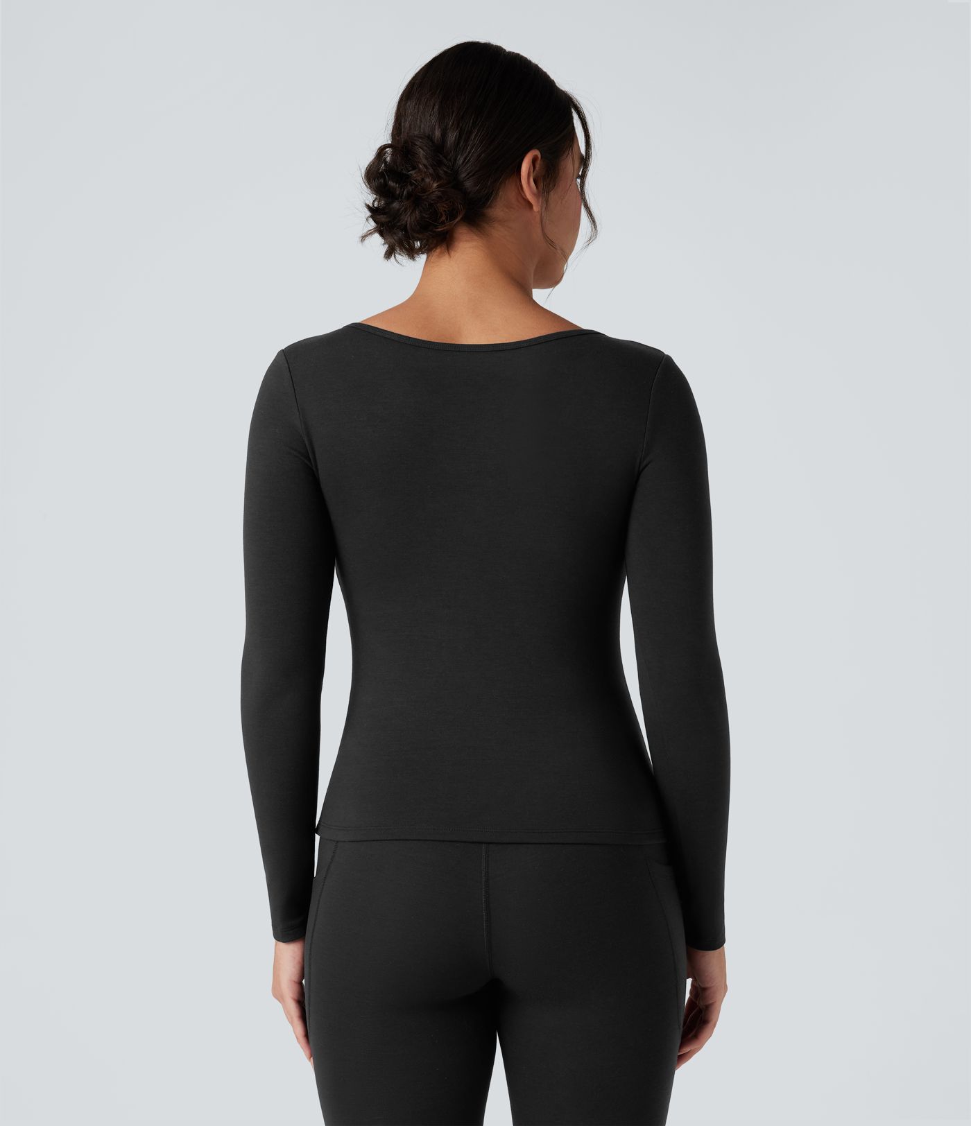 Halara HeatCore Scoop Neck Long Sleeve Built-in Bra Casual Warming Top