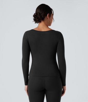 Halara HeatCore Scoop Neck Long Sleeve Built-in Bra Casual Warming Top