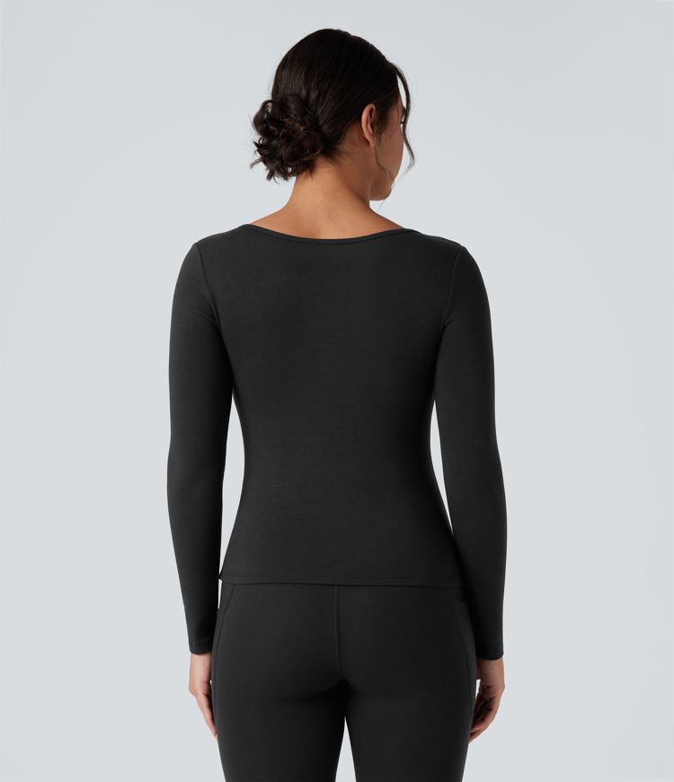 Halara HeatCore Scoop Neck Long Sleeve Built-in Bra Casual Warming Top