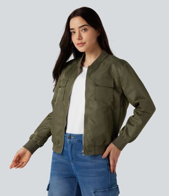 Lässige Bomberjacke mit Stehkragen, mehreren Taschen und langen Ärmeln - wasserabweisend