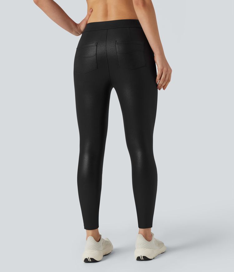 Halara Ultrasculpt™ Faux Leather Shine High Waisted Yoga Leggings with Pockets