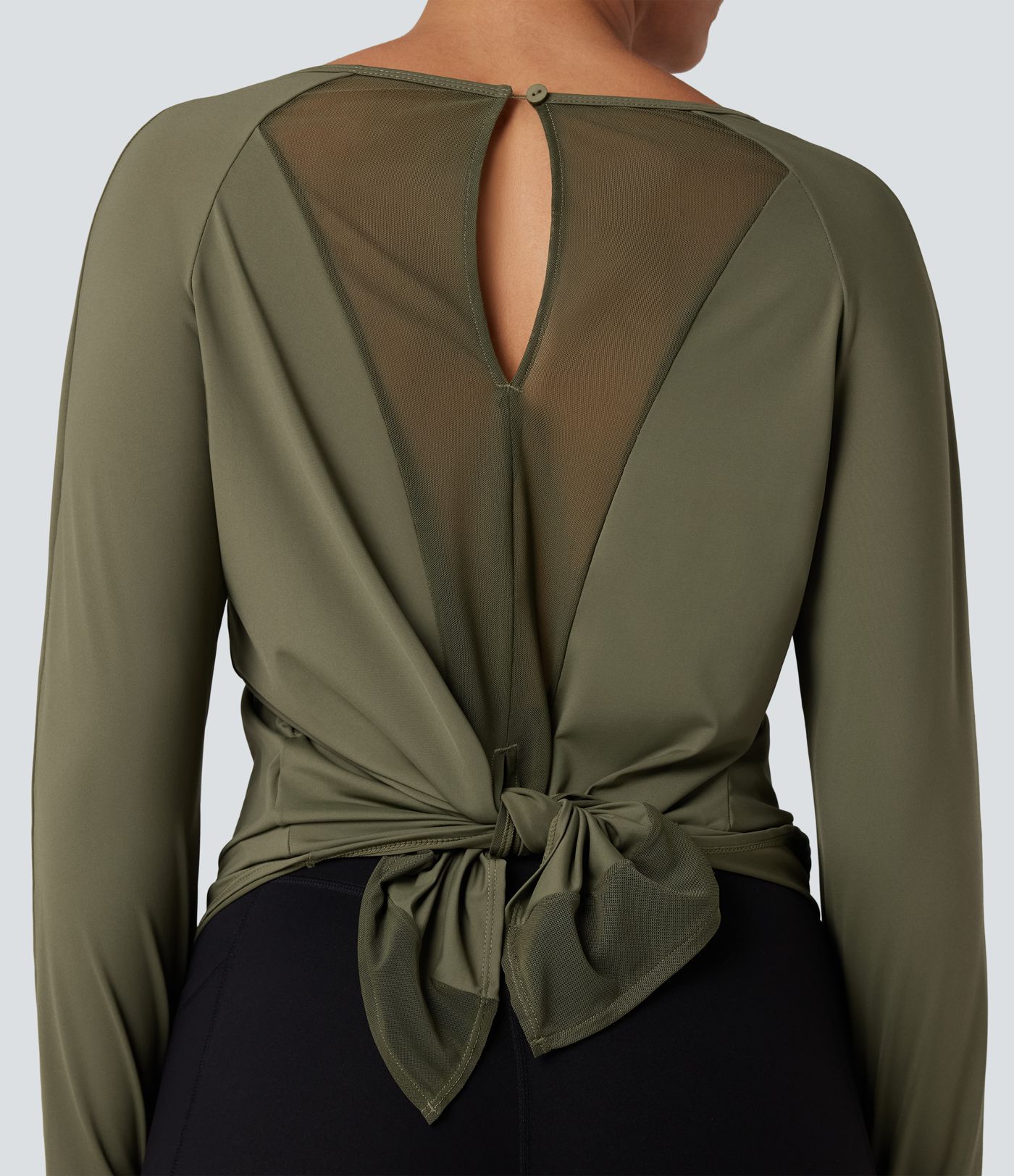 Long Sleeve Thumb Holes Contrast Mesh Workout Sports Top