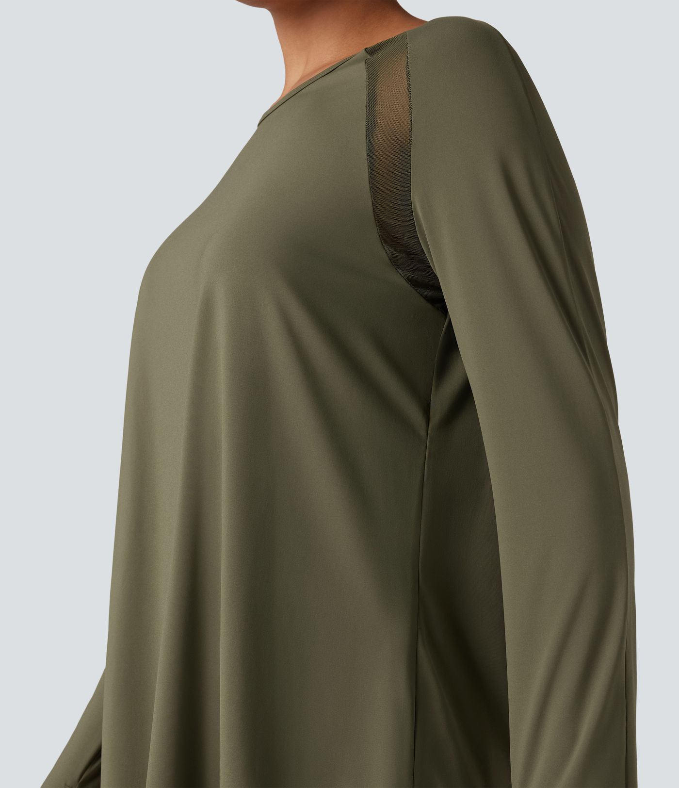 Long Sleeve Thumb Holes Contrast Mesh Workout Sports Top