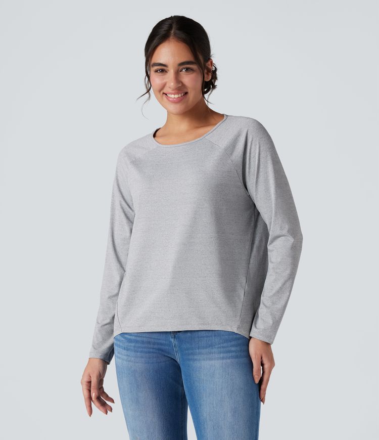 Women's Round Neck Raglan Long Sleeve High Low Casual T-Shirt Halara