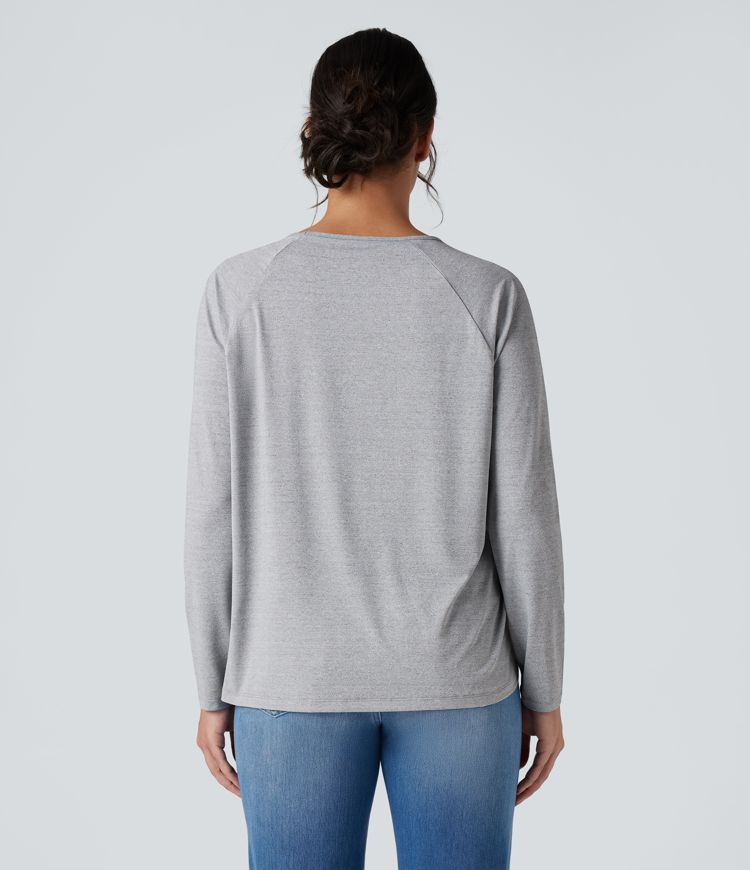 Round Neck Raglan Long Sleeve High Low Casual T-Shirt