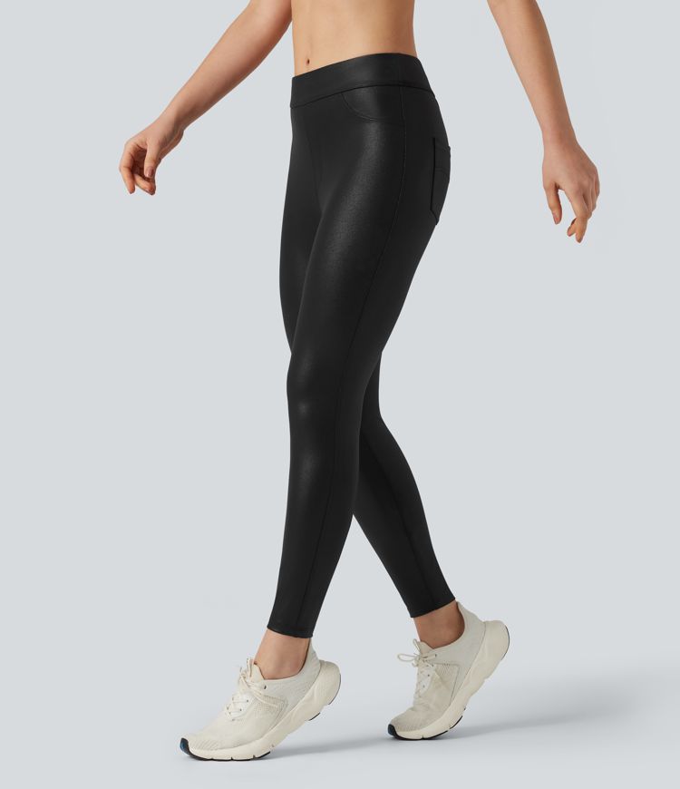 Halara Ultrasculpt™ Faux Leather Shine High Waisted Yoga Leggings with Pockets
