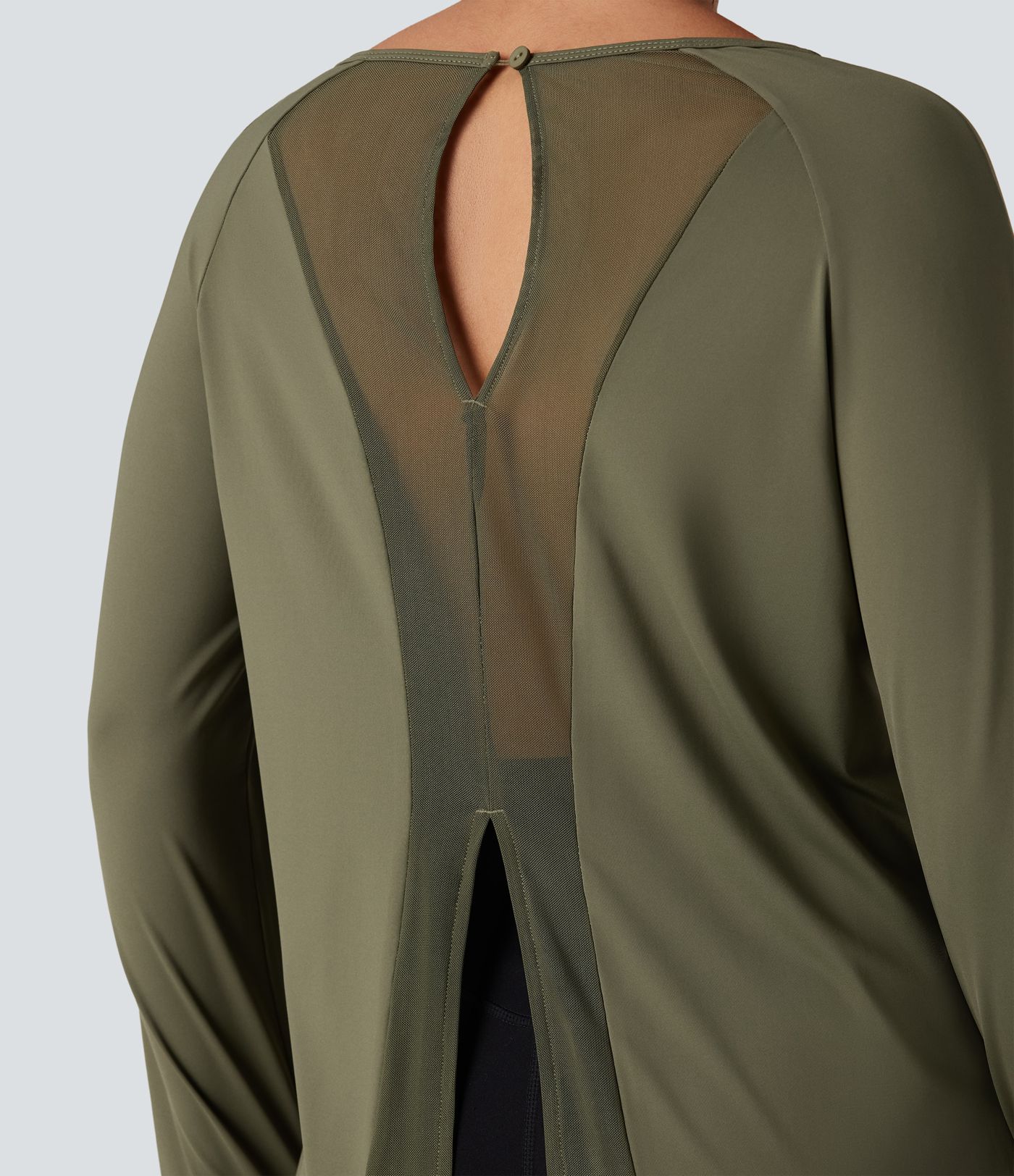 Long Sleeve Thumb Holes Contrast Mesh Workout Sports Top