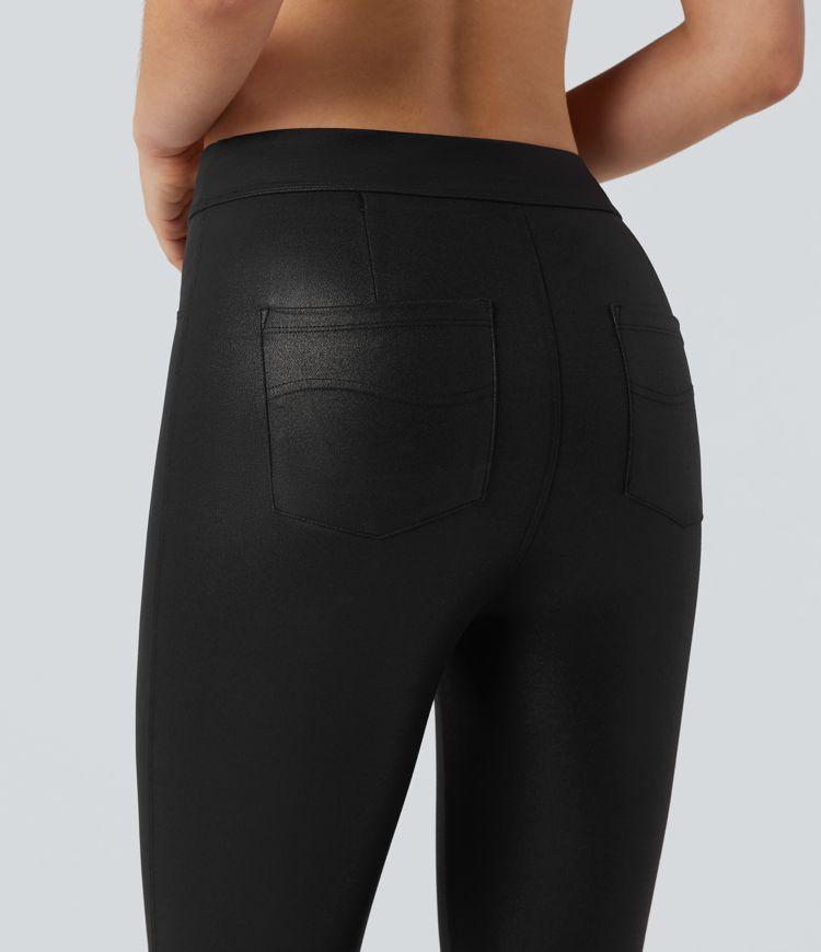 Halara Ultrasculpt™ Faux Leather Shine High Waisted Yoga Leggings with Pockets