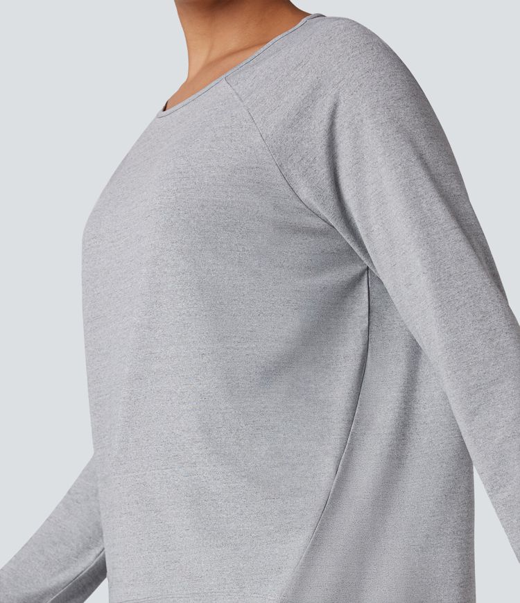 Round Neck Raglan Long Sleeve High Low Casual T-Shirt