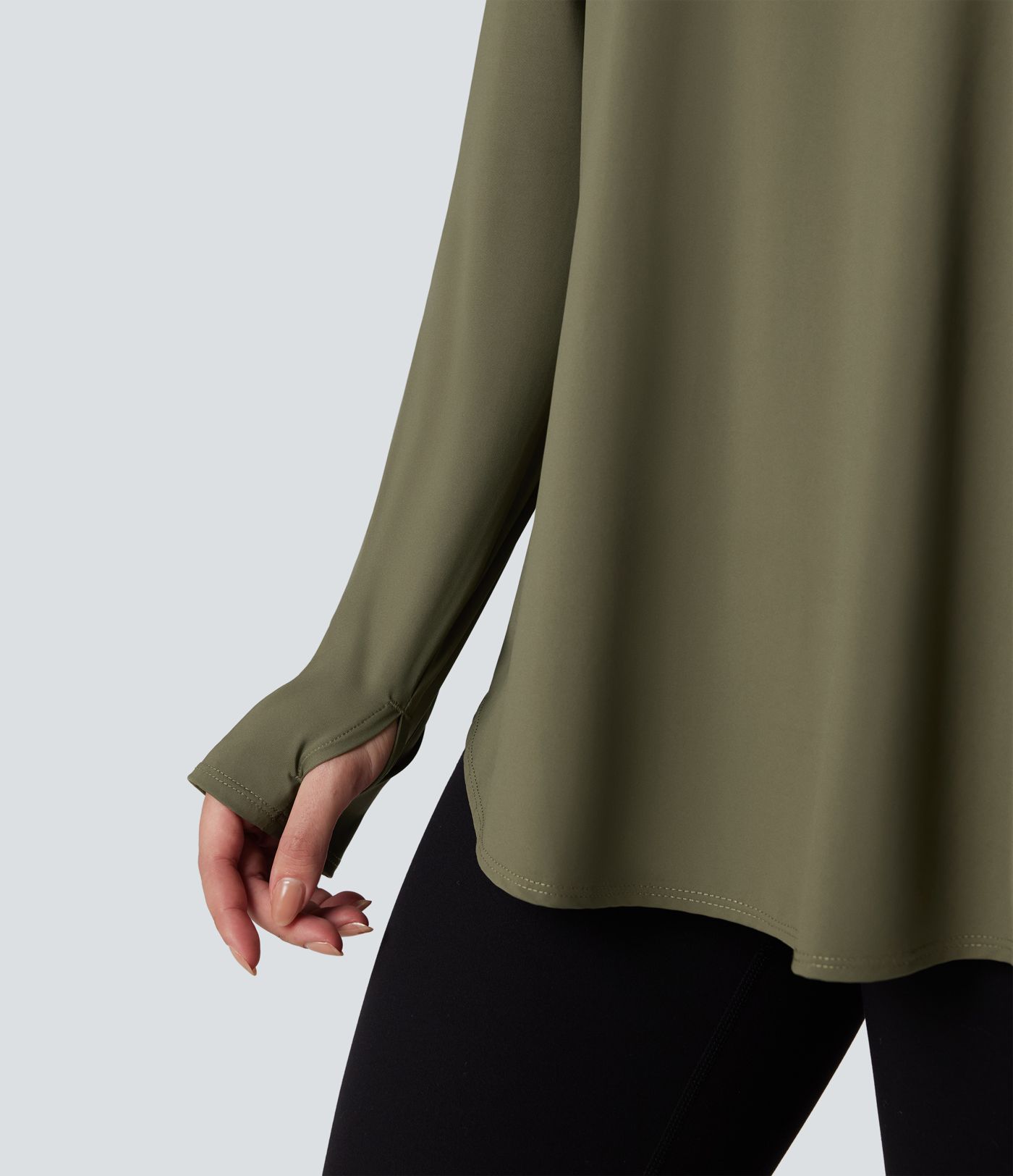 Long Sleeve Thumb Holes Contrast Mesh Workout Sports Top