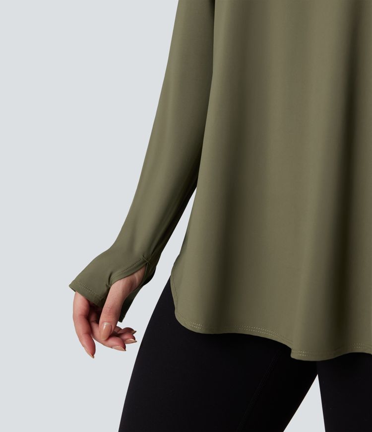 Long Sleeve Thumb Holes Contrast Mesh Workout Sports Top