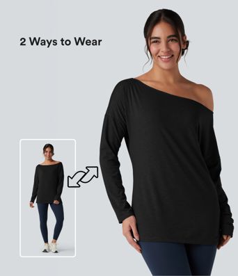 Top de sport col échancré manches longues