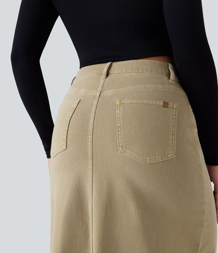 Halara Flex™ Mid Rise Split Midi Casual Colorful Denim Skirt with Pockets