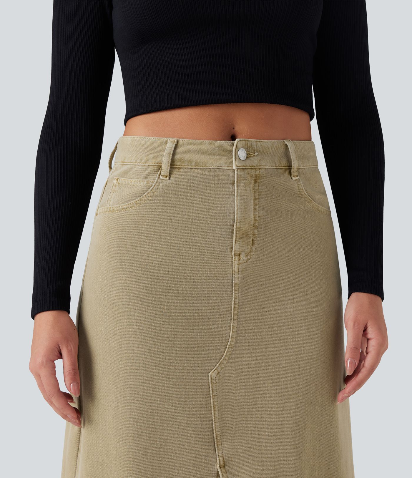 Halara Flex™ Mid Rise Split Midi Casual Colorful Denim Skirt with Pockets