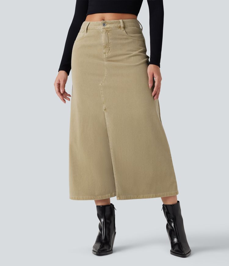 Jupe en jean colorée Halara Flex™ fendue mi-longue taille mi-haute avec poches