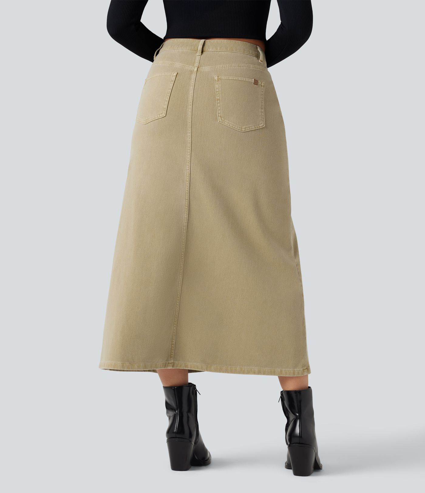 Halara Flex™ Mid Rise Split Midi Casual Colorful Denim Skirt with Pockets