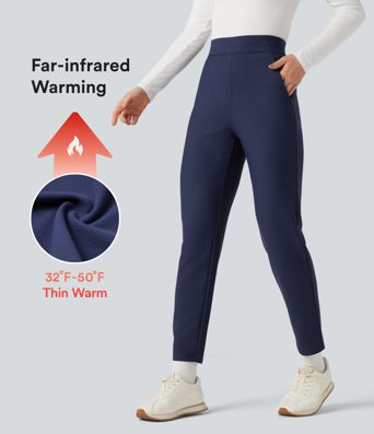 Pantalon de sport fuselé thermique en polaire, taille haute, avec poches