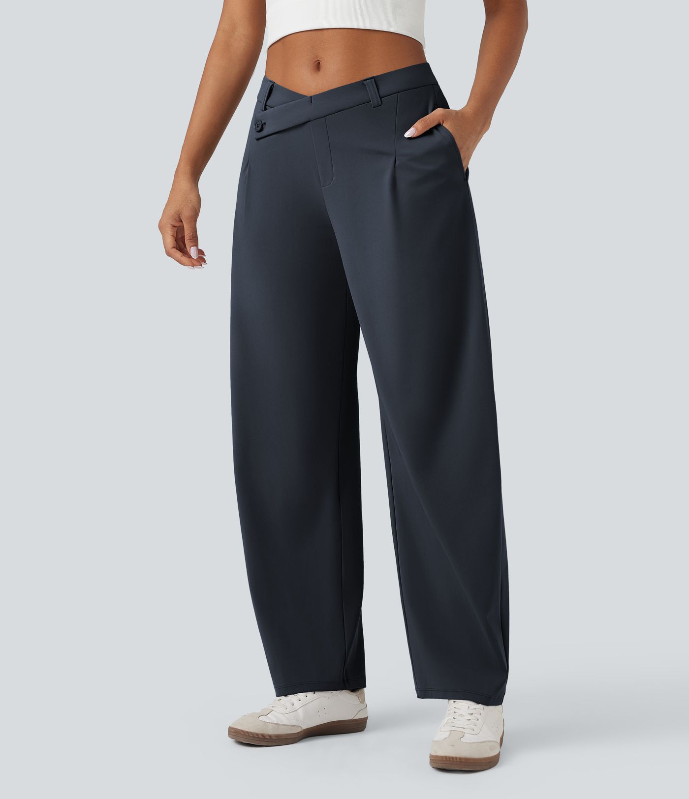 Pantalon de travail fuselé asymétrique taille moyenne Halara Flex™ DayStretch avec poches