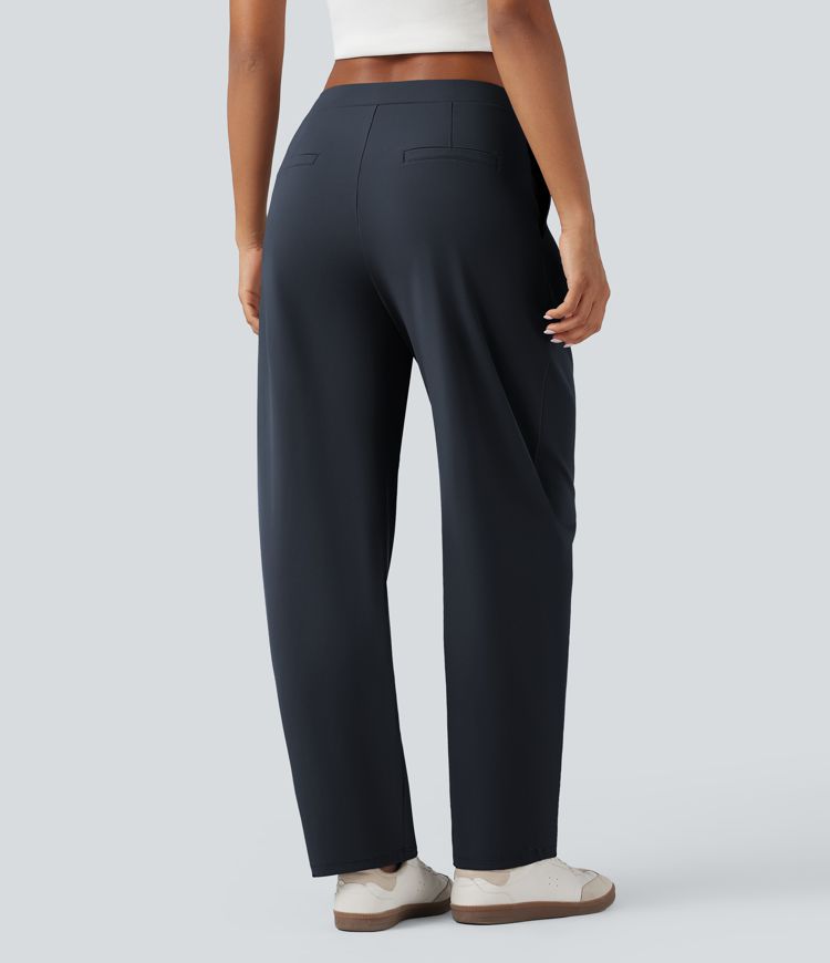Pantalon fuselé décontracté asymétrique taille mi-haute avec poches