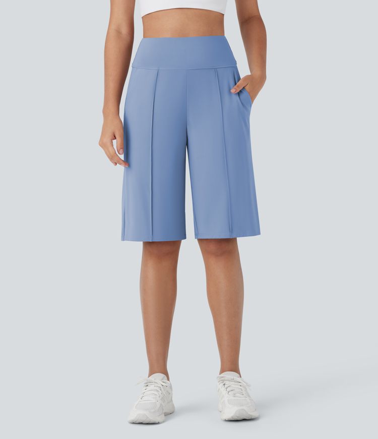 SoftlyZero™ Airy High Waisted Pocket Straight Leg Cool Touch Workout Bermuda Shorts-UPF50+